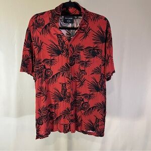 Harley-Davidson Red and Black Leaf Pattern Casual Shirt